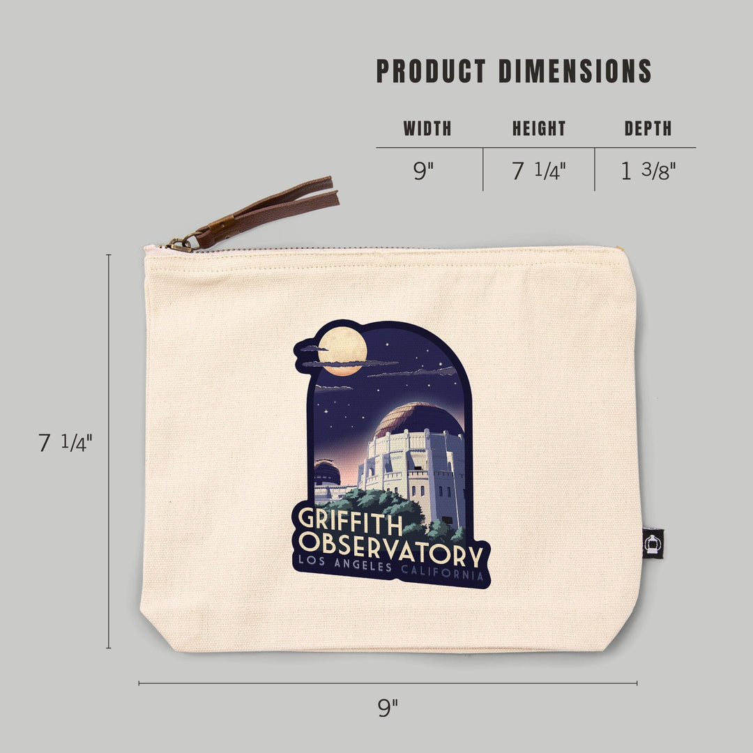 Los Angeles, California, Griffith Observatory at Night,, Organic Cotton Zipper Pouch, Go Bag Go Bag Lantern Press 