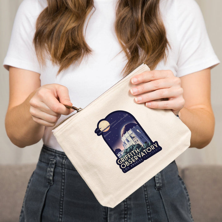 Los Angeles, California, Griffith Observatory at Night,, Organic Cotton Zipper Pouch, Go Bag Go Bag Lantern Press 