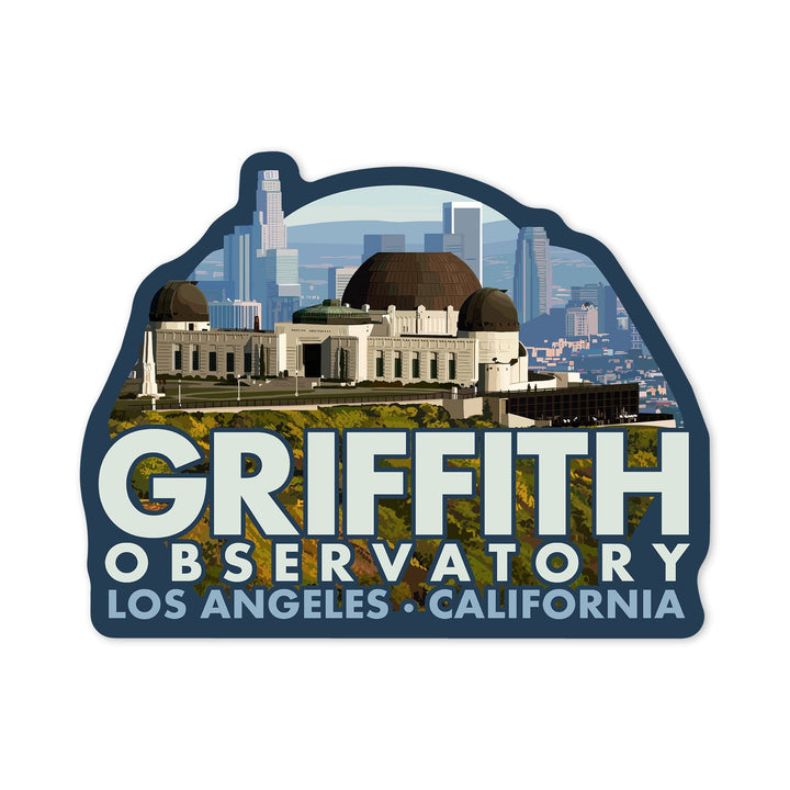 Los Angeles, California, Griffith Observatory, Day Scene, Contour, Vinyl Sticker - Lantern Press