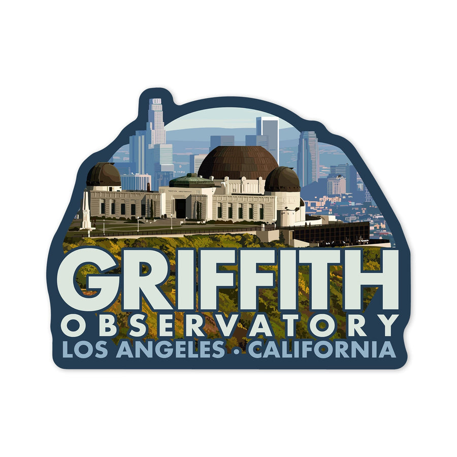 Los Angeles, California, Griffith Observatory, Day Scene, Contour, Vinyl Sticker - Lantern Press