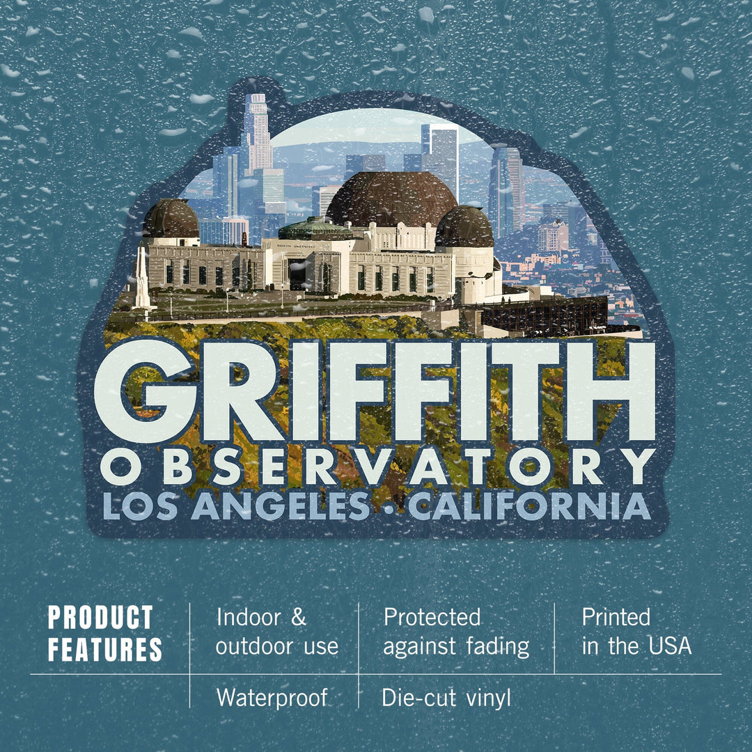 Los Angeles, California, Griffith Observatory, Day Scene, Contour, Vinyl Sticker - Lantern Press