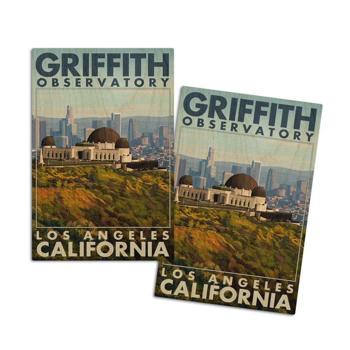Los Angeles, California, Griffith Observatory Day Scene, Lantern Press Artwork, Wood Signs and Postcards Wood Lantern Press 4x6 Wood Postcard Set 