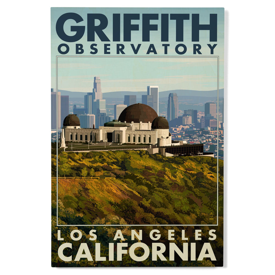 Los Angeles, California, Griffith Observatory Day Scene, Lantern Press Artwork, Wood Signs and Postcards Wood Lantern Press 
