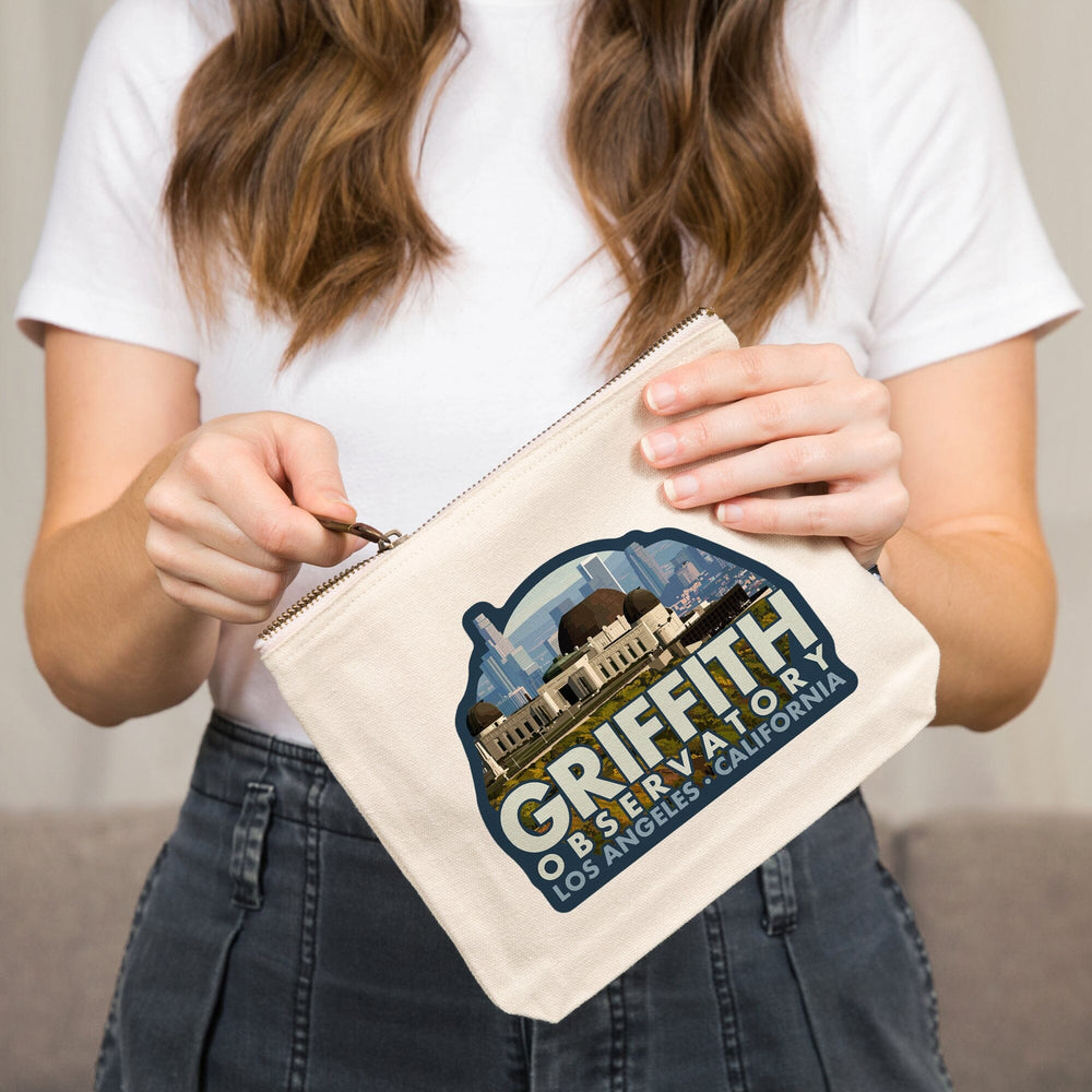 Los Angeles, California, Griffith Observatory, Day Scene,, Organic Cotton Zipper Pouch, Go Bag Go Bag Lantern Press 