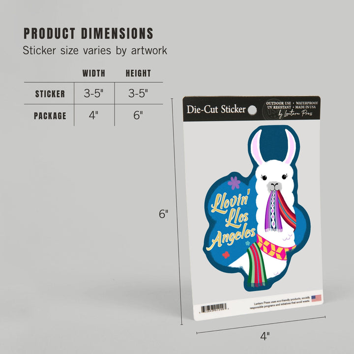 Los Angeles, California, Llovin' Llama, Blue, Contour, Vinyl Sticker Sticker Lantern Press 