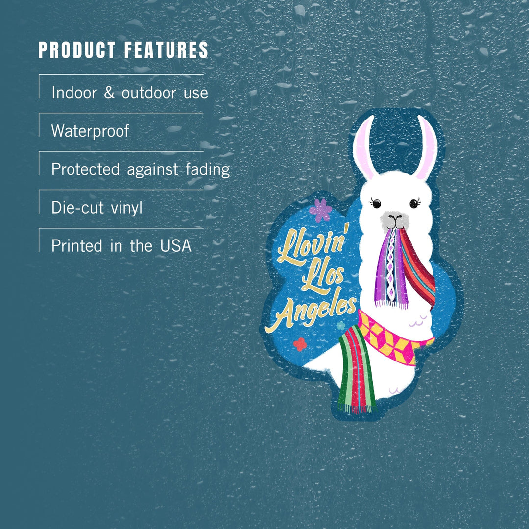 Los Angeles, California, Llovin' Llama, Blue, Contour, Vinyl Sticker Sticker Lantern Press 