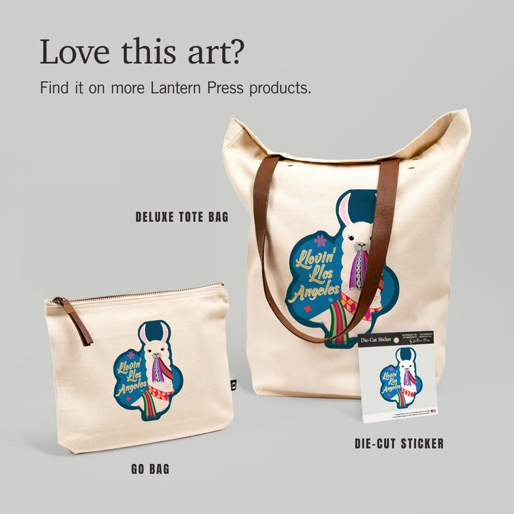 Los Angeles, California, Llovin' Llama, Blue,, Organic Cotton Zipper Pouch, Go Bag Go Bag Lantern Press 