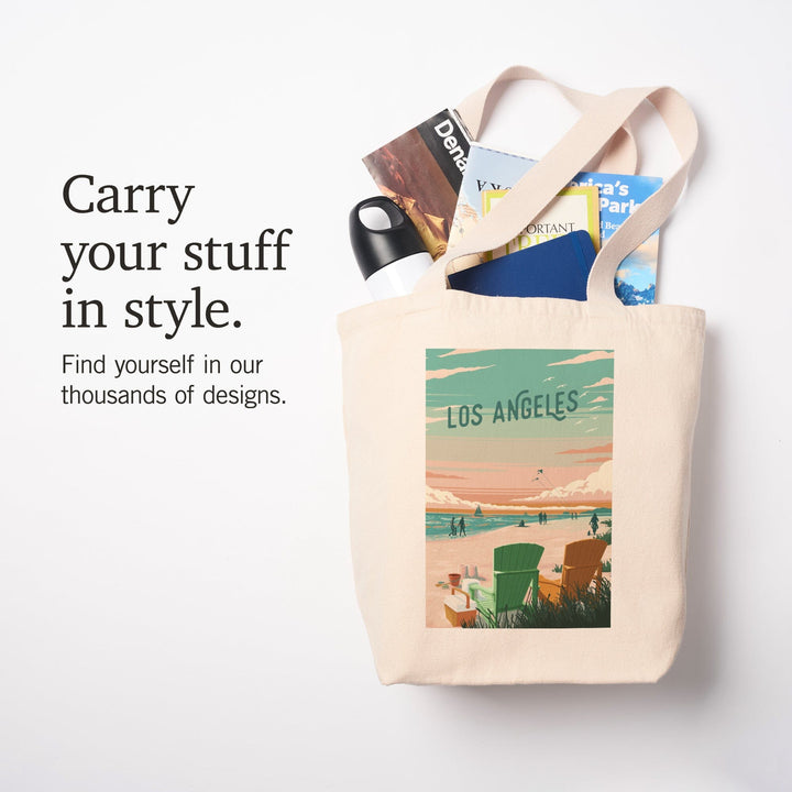 Los Angeles, California, Painterly, Bottle This Moment, Beach Chairs, Tote Bag Totes Lantern Press 