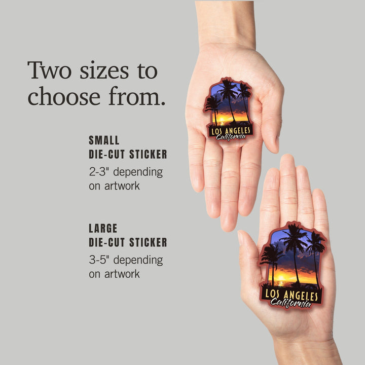 Los Angeles, California, Palms and Sunset, Contour, Vinyl Sticker - Lantern Press