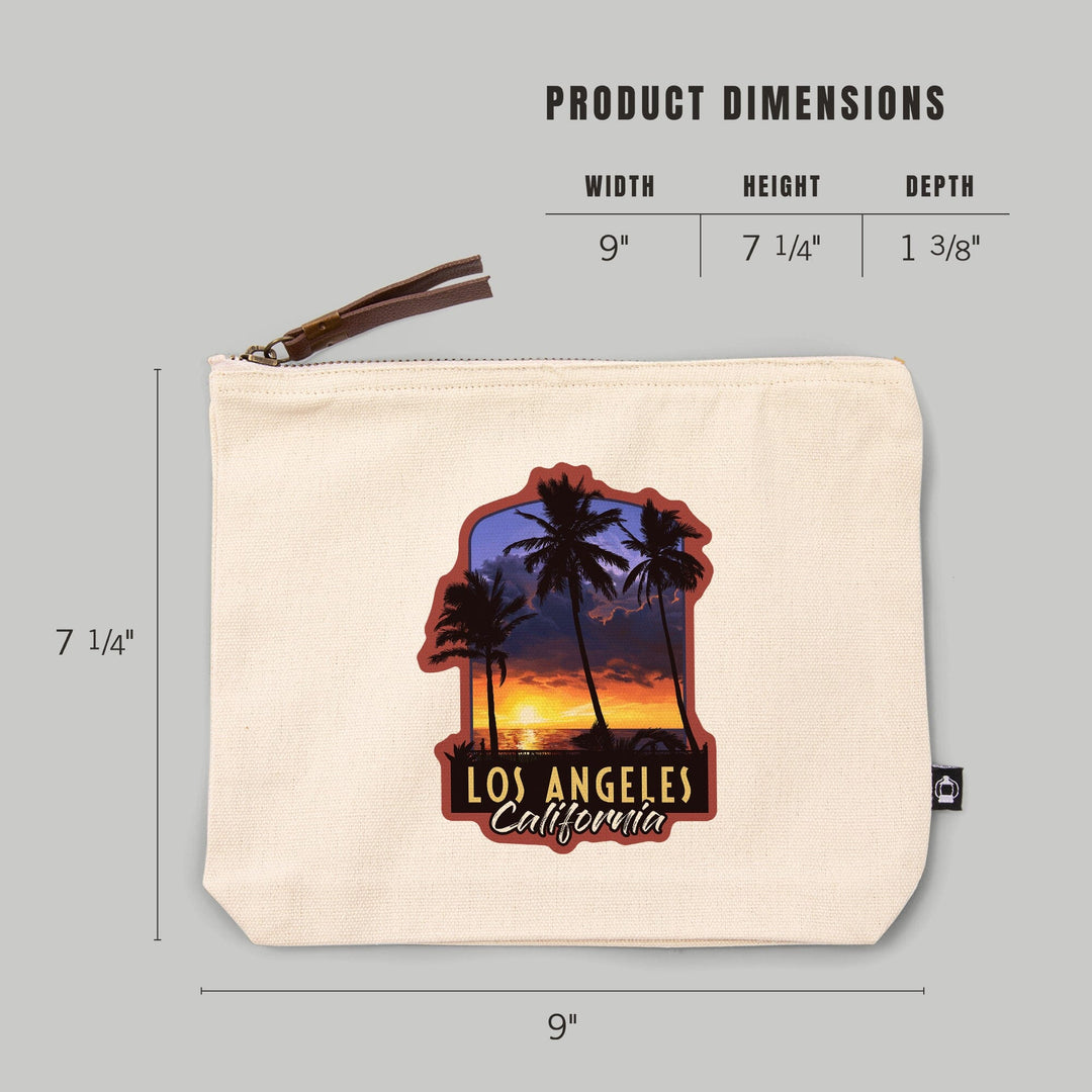 Los Angeles, California, Palms and Sunset,, Organic Cotton Zipper Pouch, Go Bag Go Bag Lantern Press 