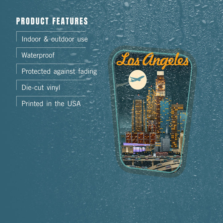 Los Angeles, California, Retro Skyline, Contour, Vinyl Sticker Sticker Lantern Press 