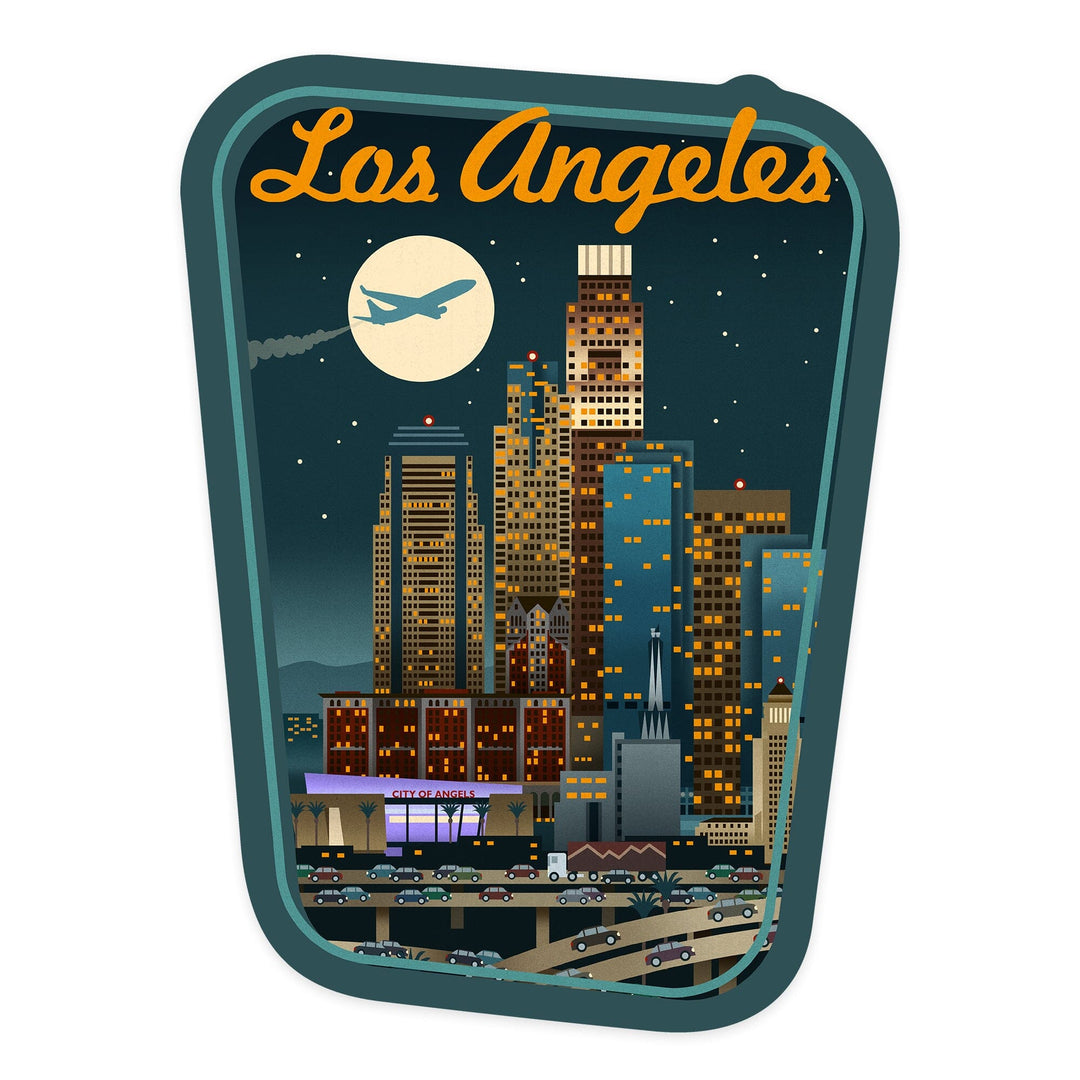 Los Angeles, California, Retro Skyline, Contour, Vinyl Sticker Sticker Lantern Press 