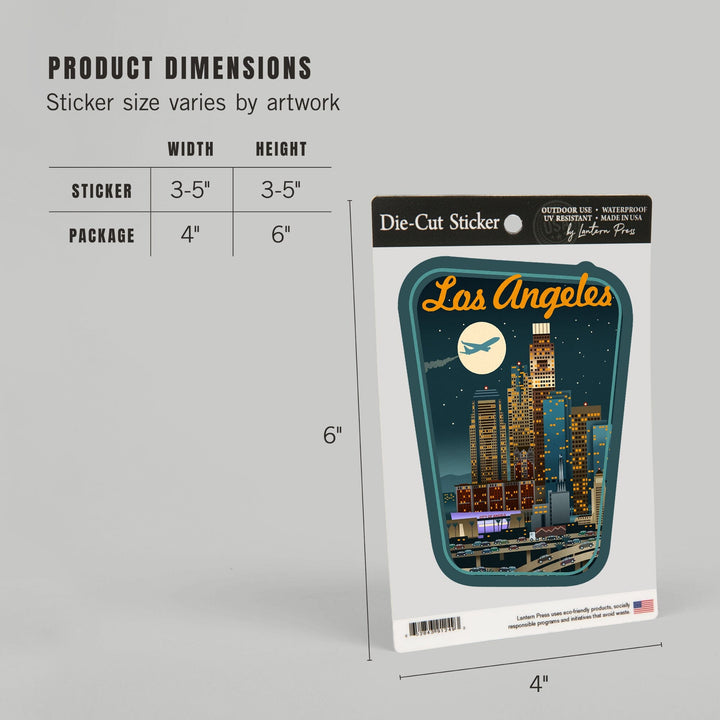 Los Angeles, California, Retro Skyline, Contour, Vinyl Sticker Sticker Lantern Press 