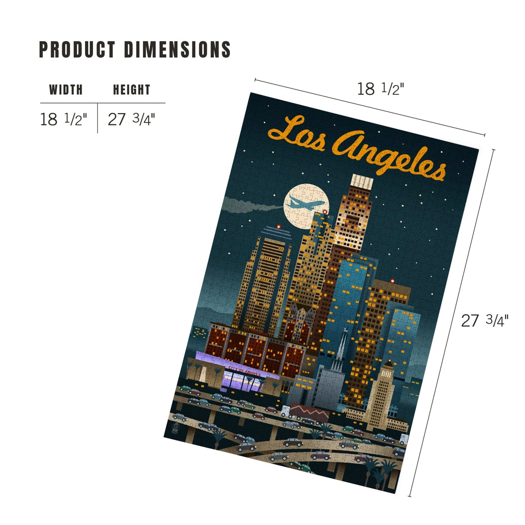 Los Angeles, California, Retro Skyline, Jigsaw Puzzle Puzzle Lantern Press 