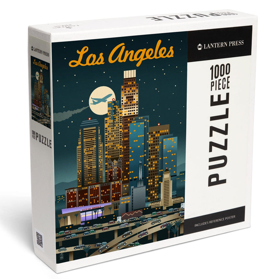 Los Angeles, California, Retro Skyline, Jigsaw Puzzle Puzzle Lantern Press 