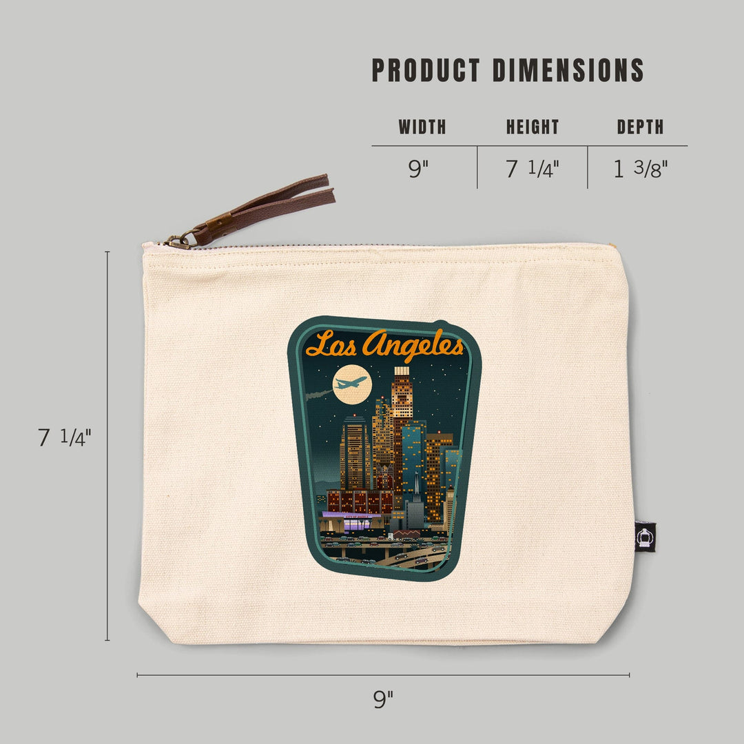 Los Angeles, California, Retro Skyline,, Organic Cotton Zipper Pouch, Go Bag Go Bag Lantern Press 