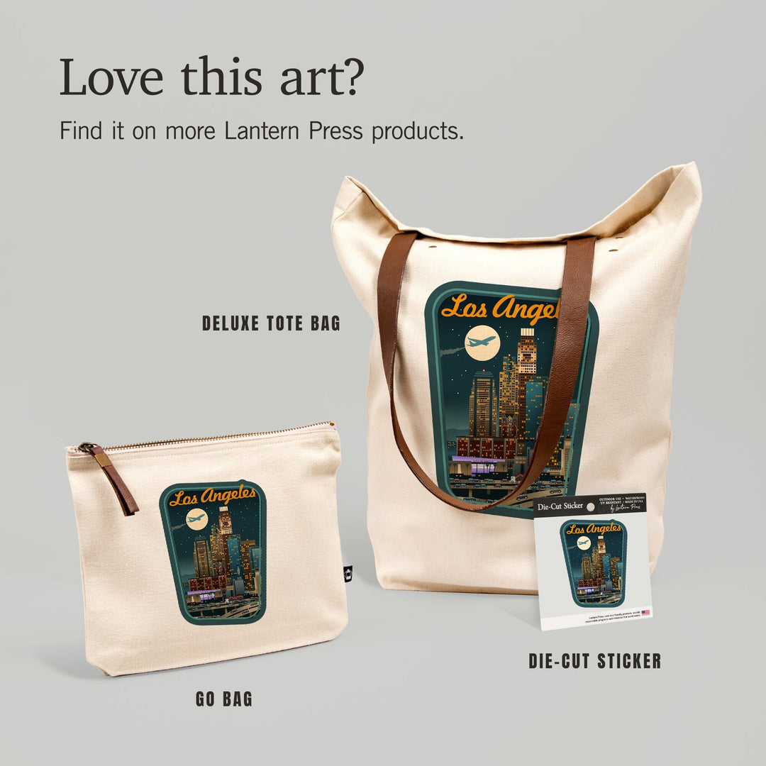 Los Angeles, California, Retro Skyline,, Organic Cotton Zipper Pouch, Go Bag Go Bag Lantern Press 