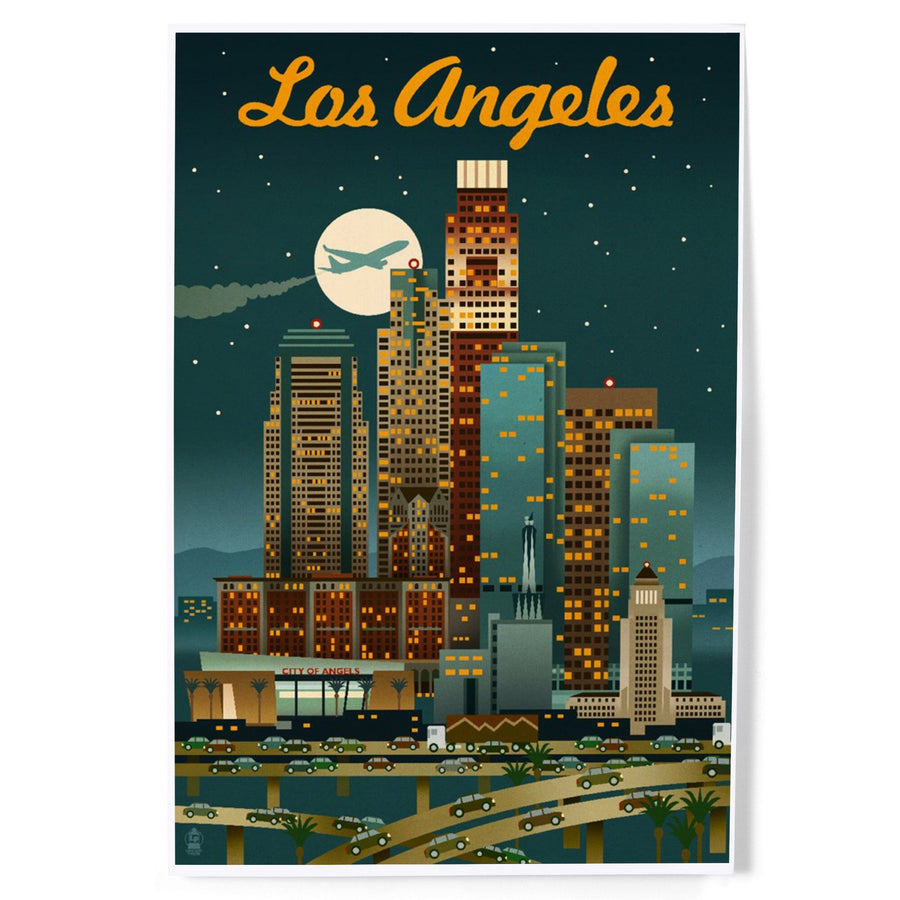 Los Angeles, California, Retro Skyline, Warmer Palette, Art & Giclee Prints - Lantern Press