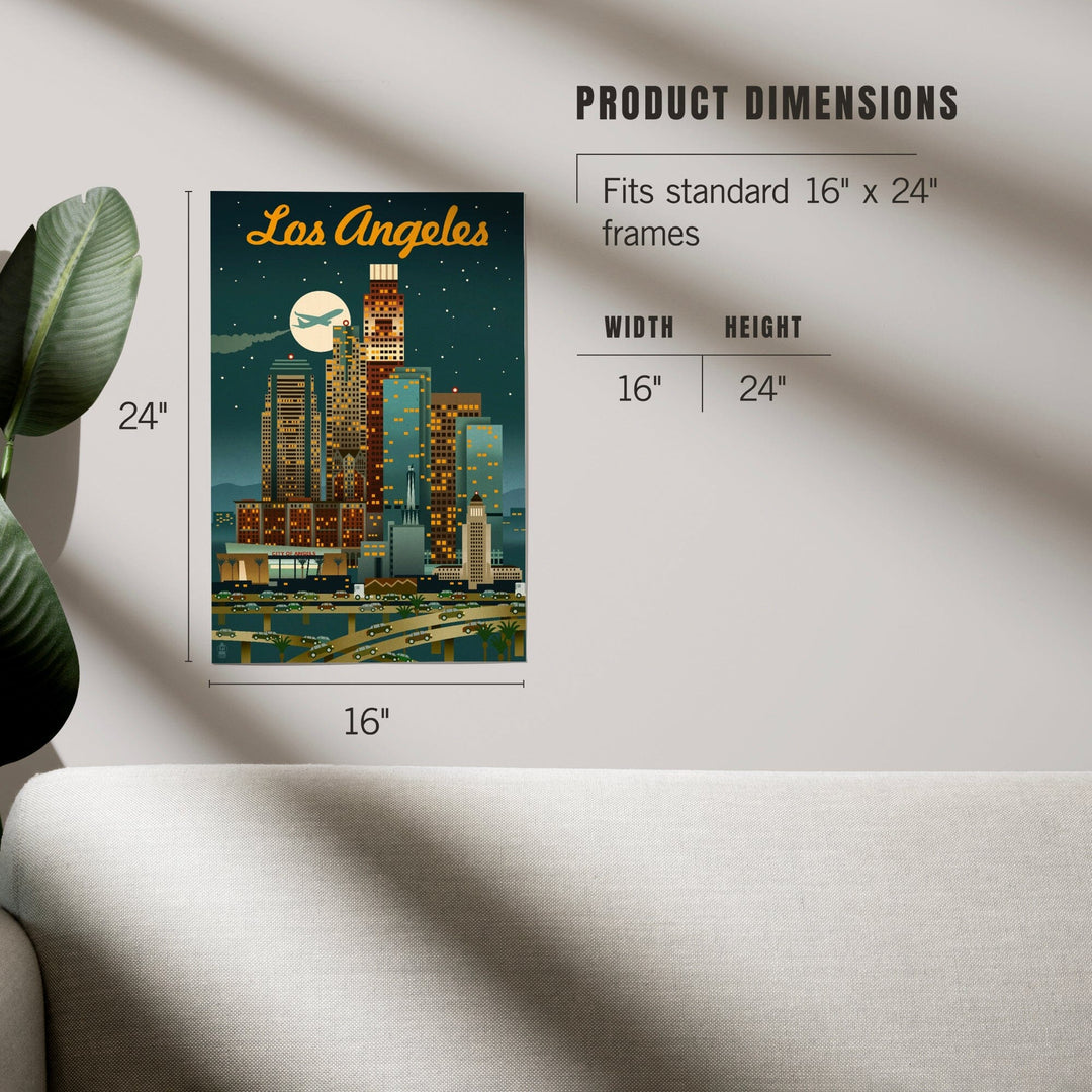 Los Angeles, California, Retro Skyline, Warmer Palette, Art & Giclee Prints - Lantern Press