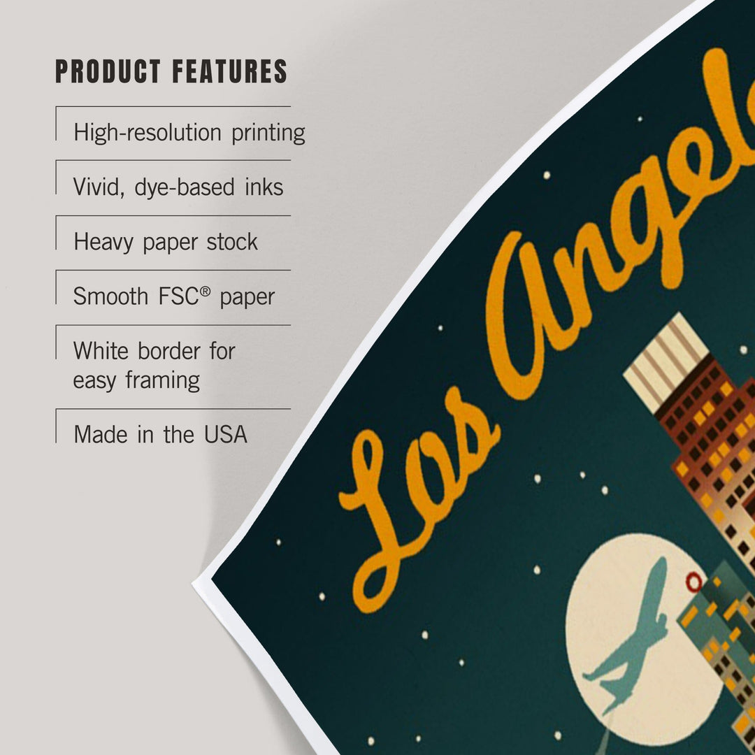 Los Angeles, California, Retro Skyline, Warmer Palette, Art & Giclee Prints - Lantern Press