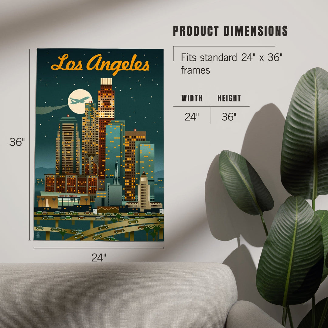 Los Angeles, California, Retro Skyline, Warmer Palette, Art & Giclee Prints - Lantern Press