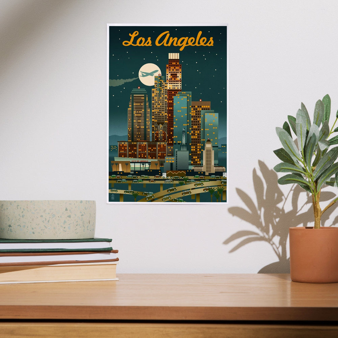 Los Angeles, California, Retro Skyline, Warmer Palette, Art & Giclee Prints - Lantern Press