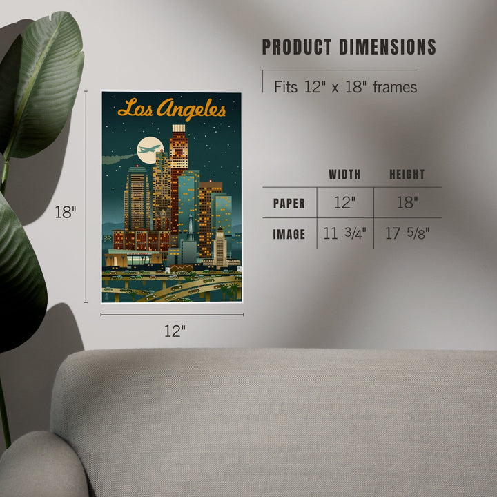 Los Angeles, California, Retro Skyline, Warmer Palette, Art & Giclee Prints - Lantern Press