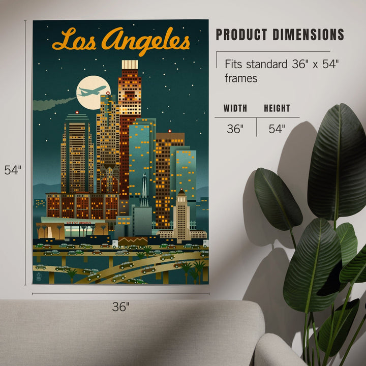 Los Angeles, California, Retro Skyline, Warmer Palette, Art & Giclee Prints - Lantern Press