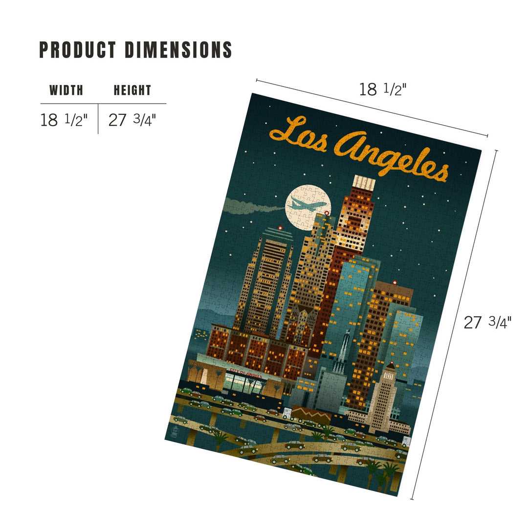 Los Angeles, California, Retro Skyline, Warmer Palette, Jigsaw Puzzle - Lantern Press