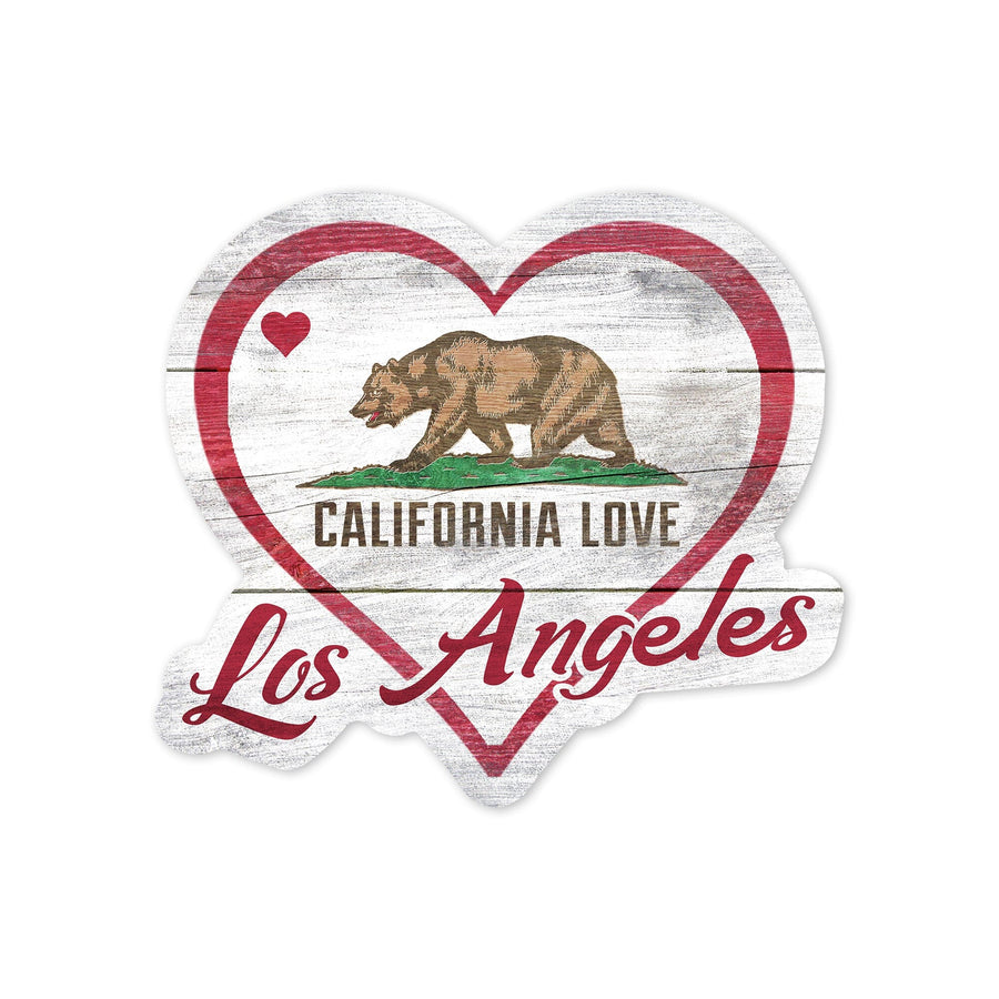 Los Angeles, California, Rustic State Bear with Heart, Contour, Lantern Press Artwork, Vinyl Sticker Sticker Lantern Press 