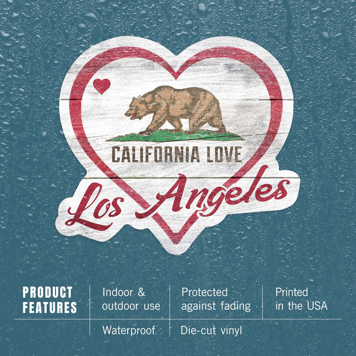 Los Angeles, California, Rustic State Bear with Heart, Contour, Lantern Press Artwork, Vinyl Sticker Sticker Lantern Press 