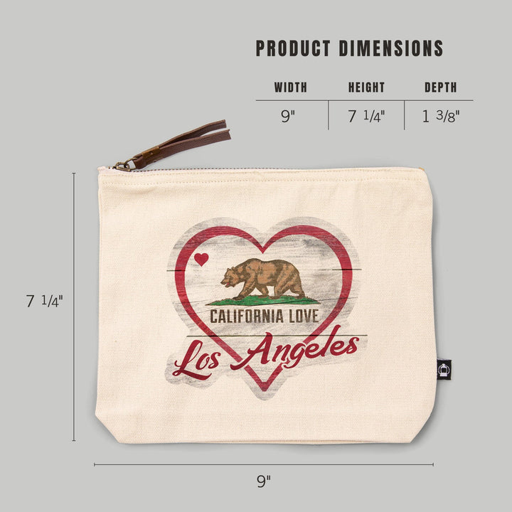 Los Angeles, California, Rustic State Bear with Heart,, Organic Cotton Zipper Pouch, Go Bag Go Bag Lantern Press 