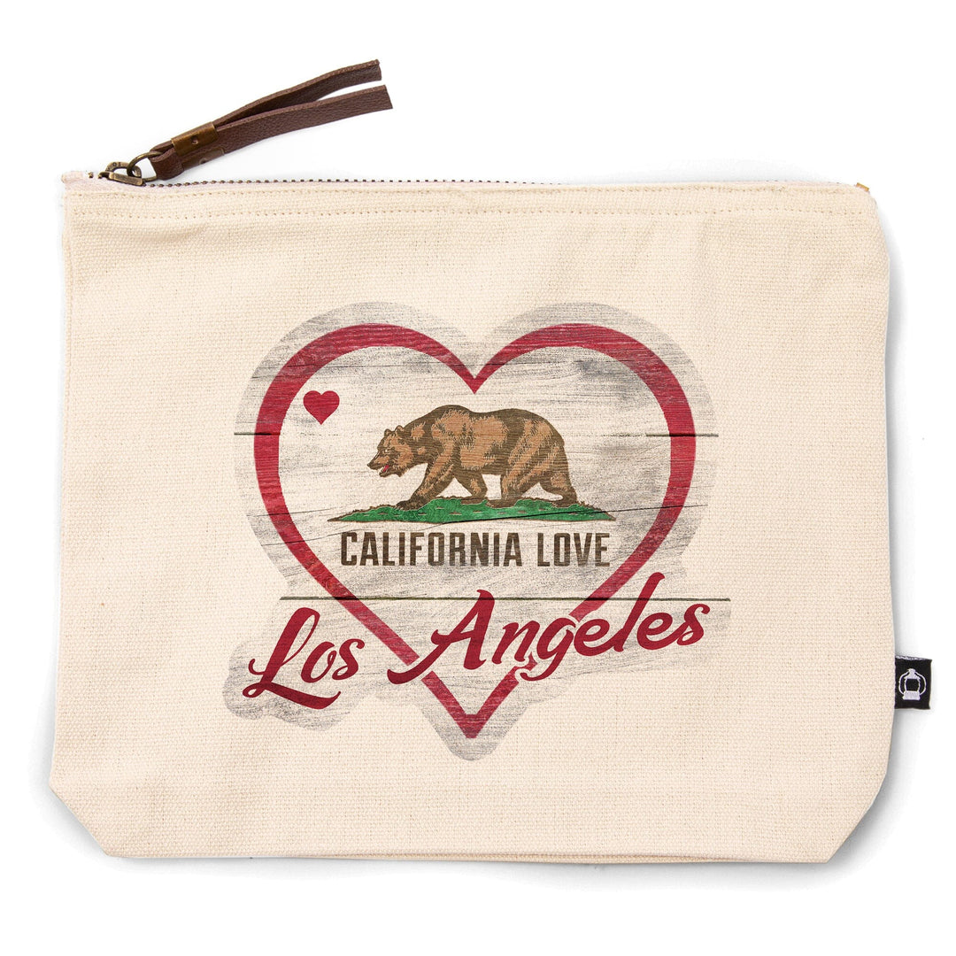 Los Angeles, California, Rustic State Bear with Heart,, Organic Cotton Zipper Pouch, Go Bag Go Bag Lantern Press 