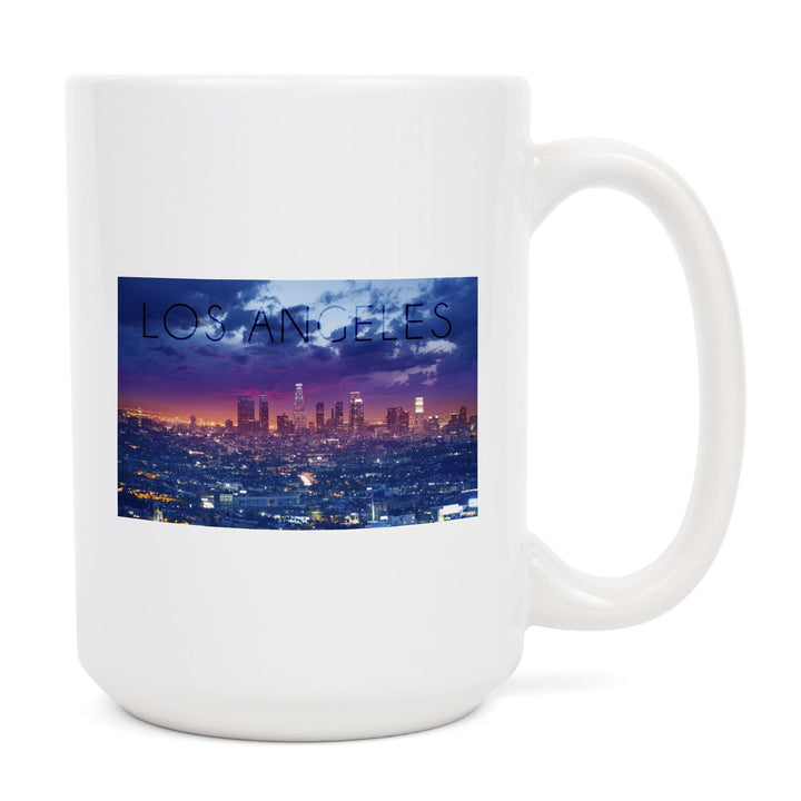 Los Angeles, California, Skyline Night Scene, Lantern Press Photography, Ceramic Mug Mugs Lantern Press 