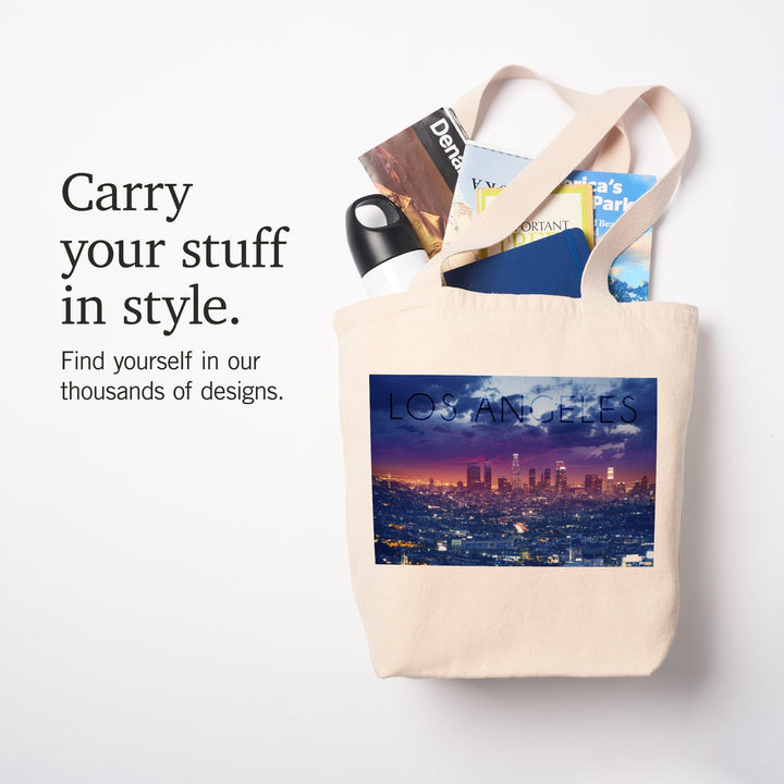 Los Angeles, California, Skyline Night Scene, Tote Bag Totes Lantern Press 