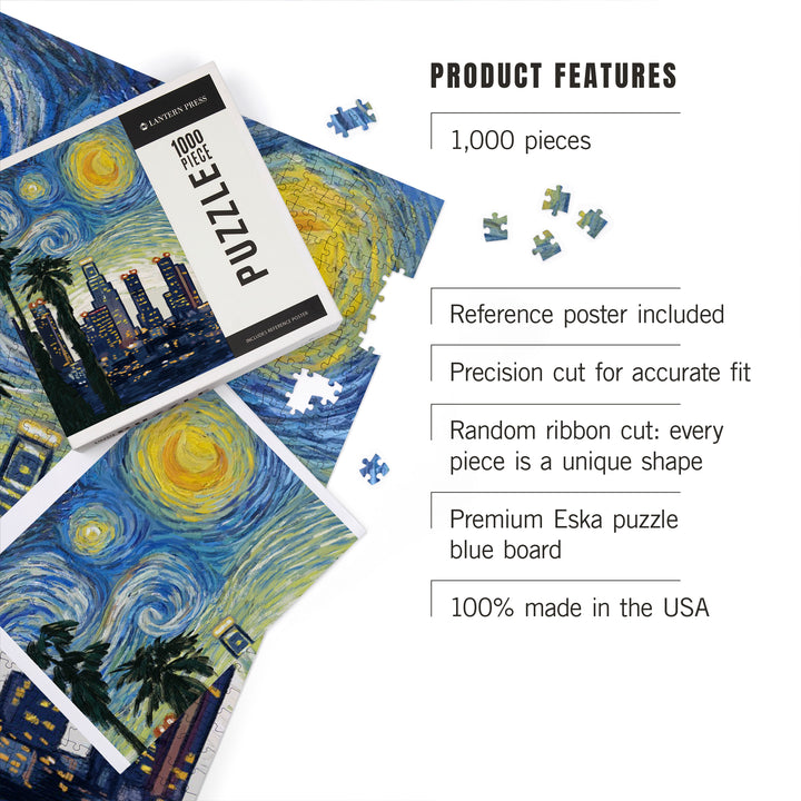 Los Angeles, California, Skyline, Starry Night City Series, Jigsaw Puzzle Puzzle Lantern Press 