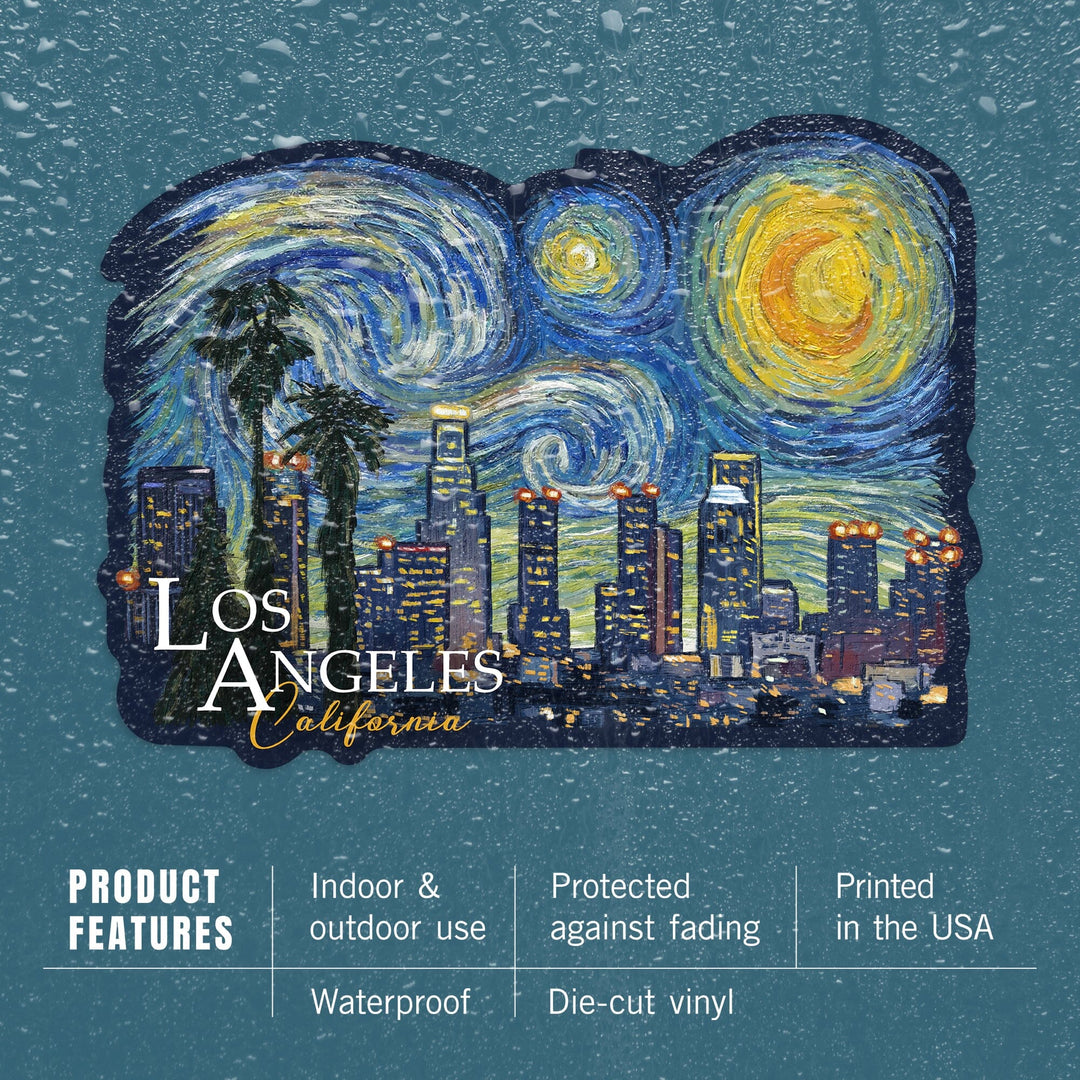 Los Angeles, California, Starry Night City Series, Contour, Lantern Press Artwork, Vinyl Sticker Sticker Lantern Press 