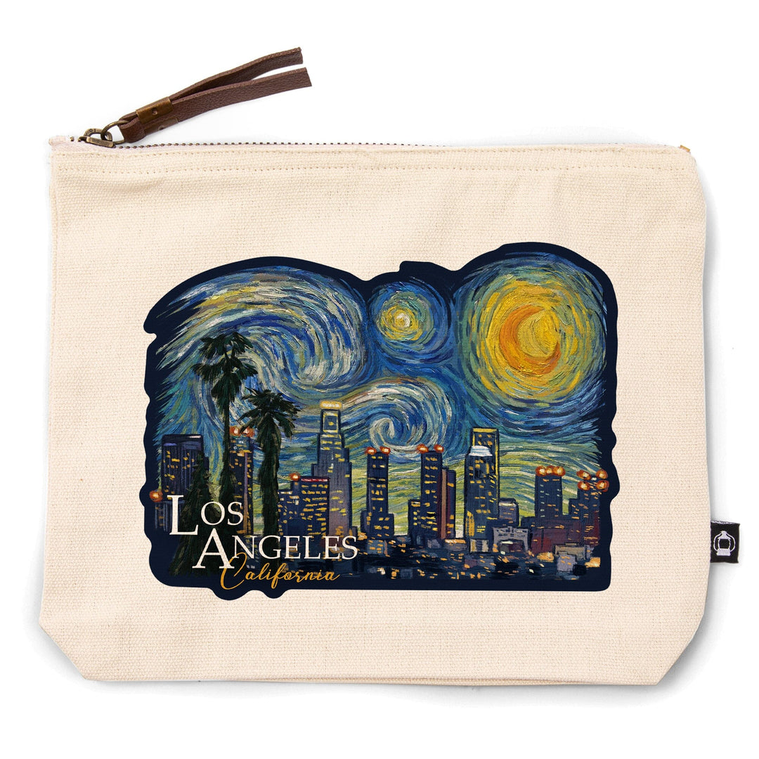 Los Angeles, California, Starry Night City Series,, Organic Cotton Zipper Pouch, Go Bag Go Bag Lantern Press 