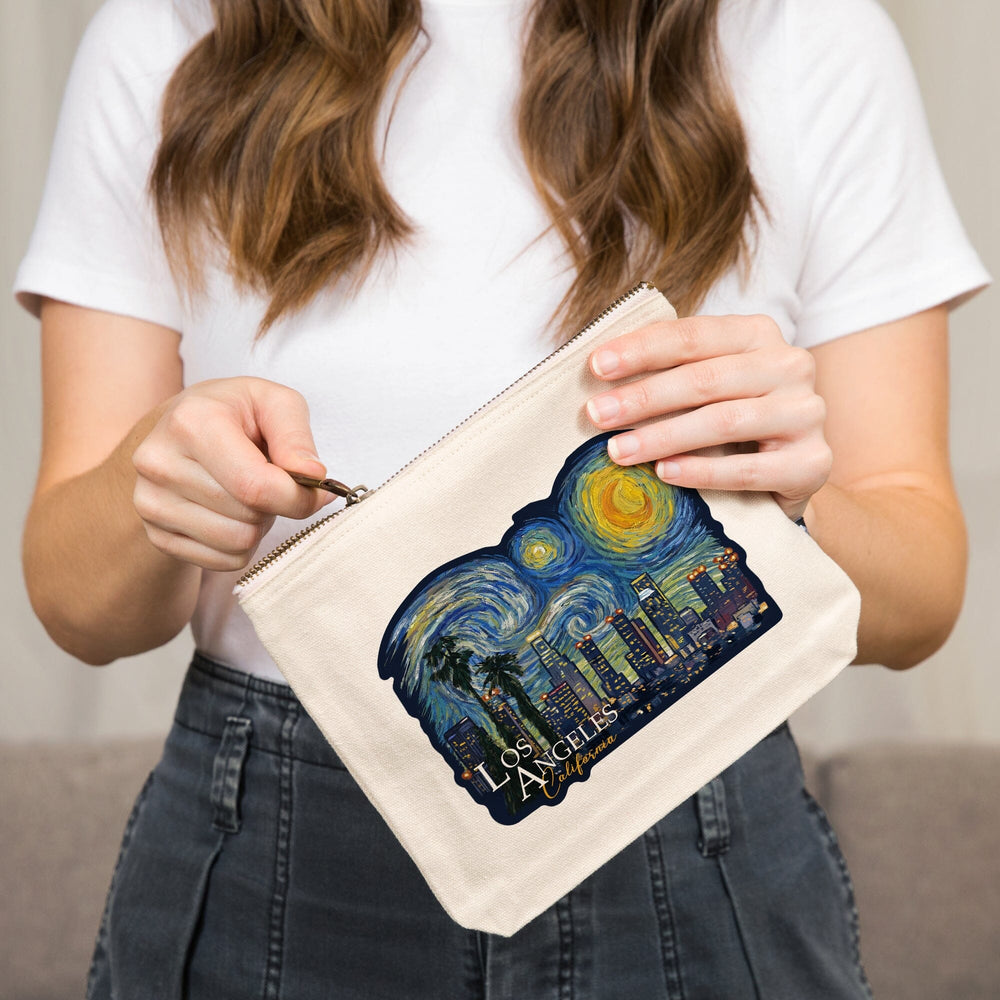 Los Angeles, California, Starry Night City Series,, Organic Cotton Zipper Pouch, Go Bag Go Bag Lantern Press 