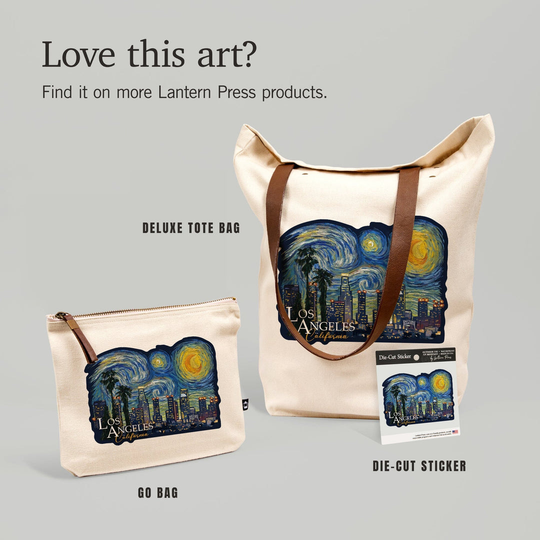 Los Angeles, California, Starry Night City Series,, Organic Cotton Zipper Pouch, Go Bag Go Bag Lantern Press 