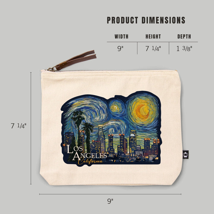 Los Angeles, California, Starry Night City Series,, Organic Cotton Zipper Pouch, Go Bag Go Bag Lantern Press 
