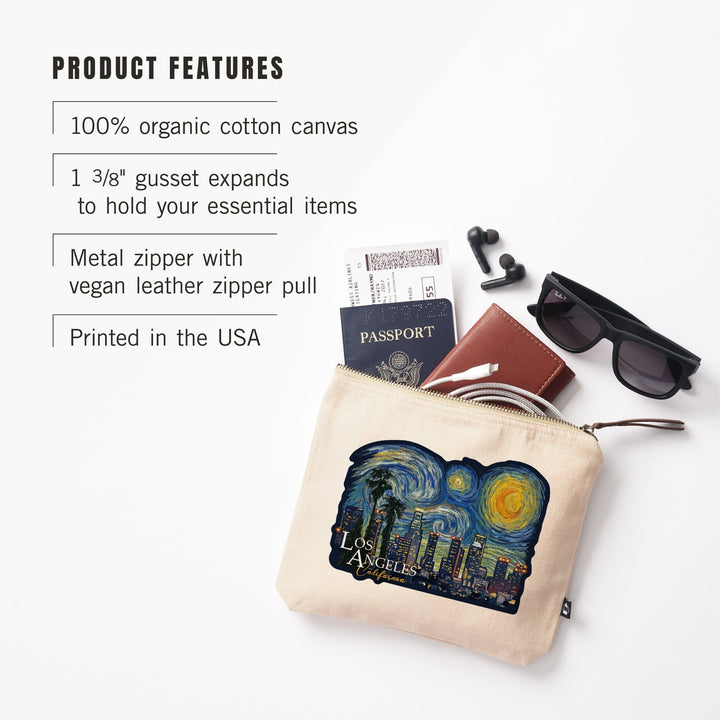 Los Angeles, California, Starry Night City Series,, Organic Cotton Zipper Pouch, Go Bag Go Bag Lantern Press 