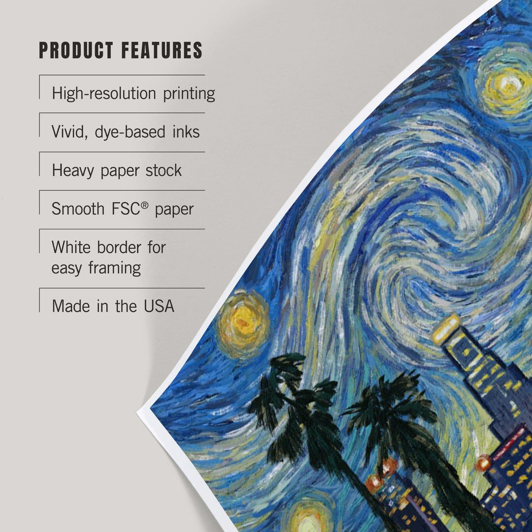 Los Angeles, California, Starry Night Series, Art & Giclee Prints Art Lantern Press 