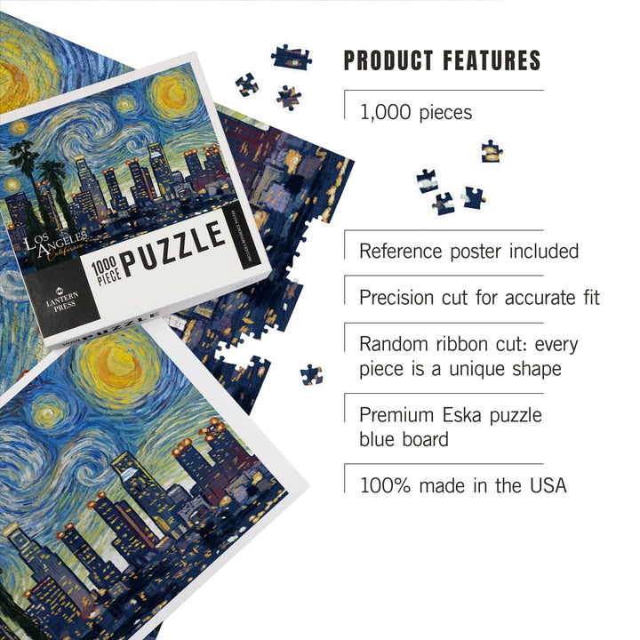 Los Angeles, California, Starry Night Series, Jigsaw Puzzle Puzzle Lantern Press 