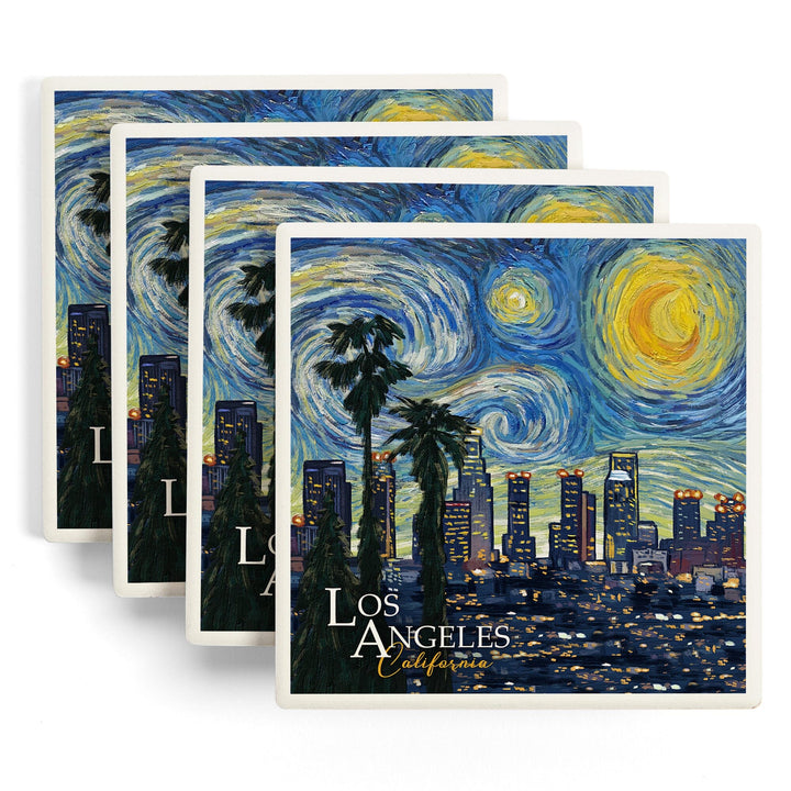 Los Angeles, California, Starry Night Series, Lantern Press Artwork, Coaster Set - Lantern Press