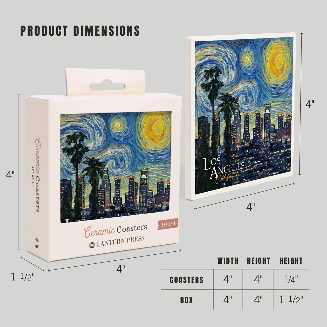 Los Angeles, California, Starry Night Series, Lantern Press Artwork, Coaster Set - Lantern Press