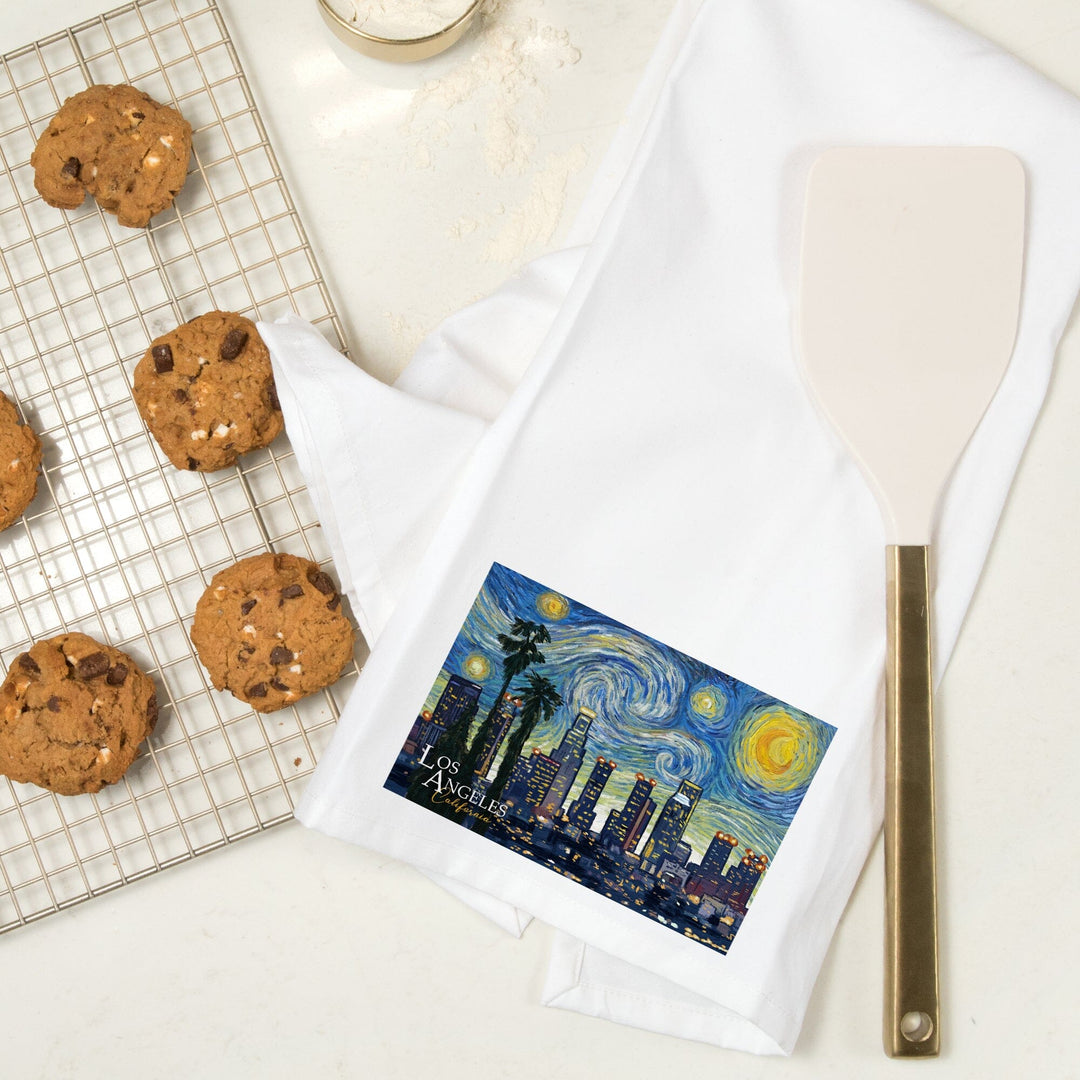 Los Angeles, California, Starry Night Series, Organic Cotton Kitchen Tea Towels Kitchen Lantern Press 