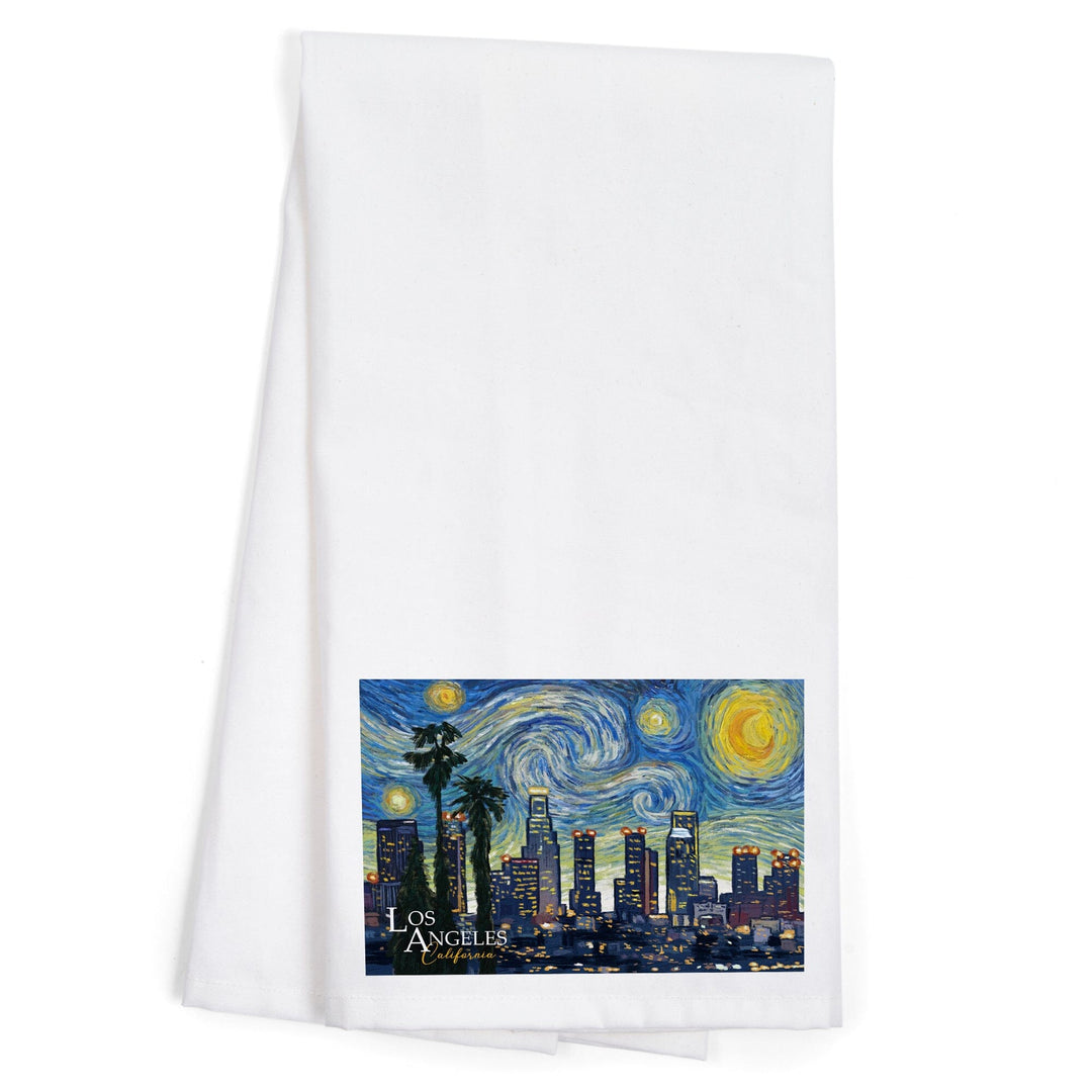 Los Angeles, California, Starry Night Series, Organic Cotton Kitchen Tea Towels Kitchen Lantern Press 