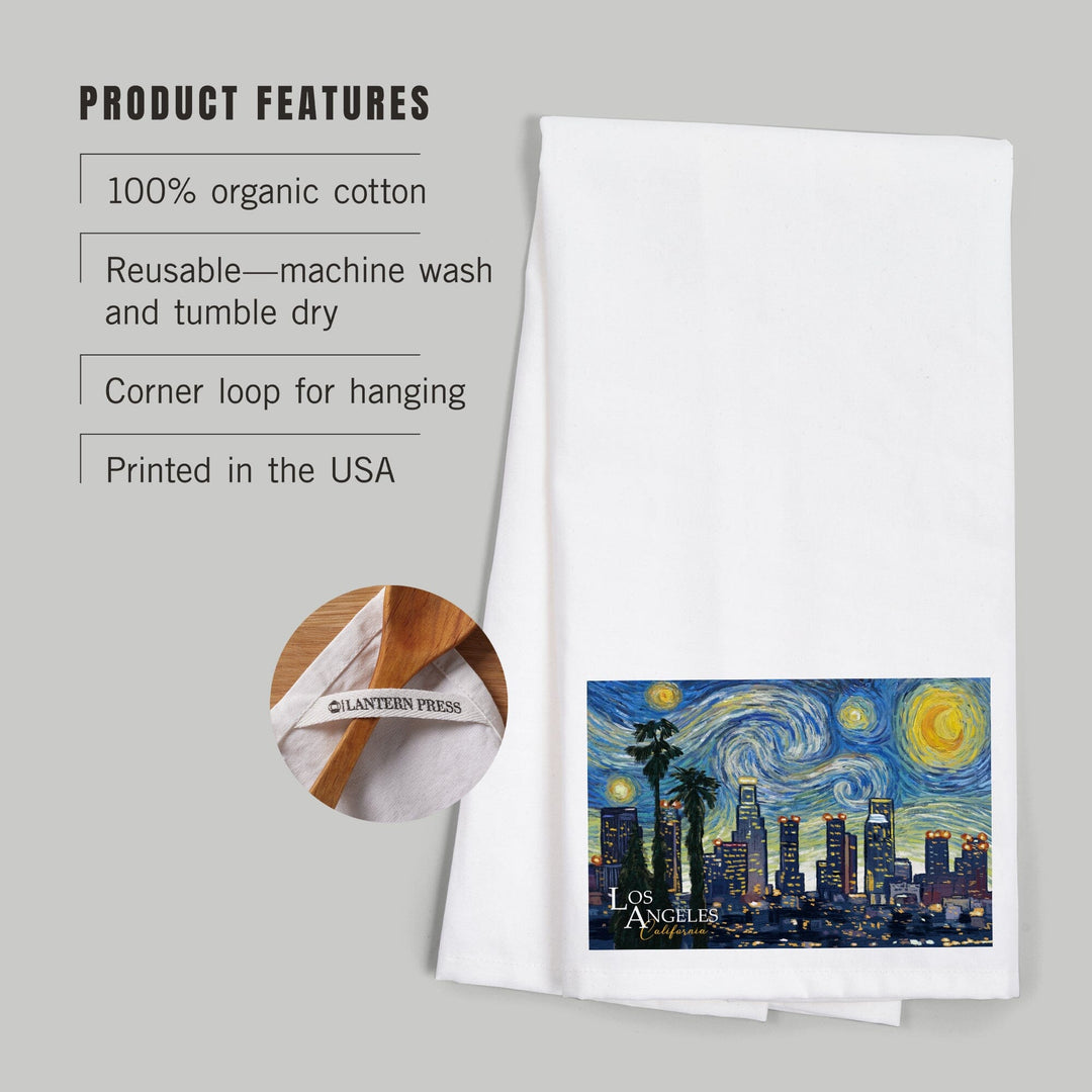 Los Angeles, California, Starry Night Series, Organic Cotton Kitchen Tea Towels Kitchen Lantern Press 