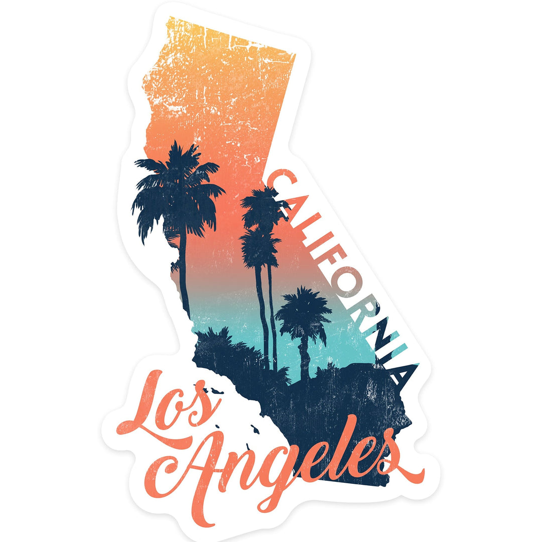 Los Angeles, California, State Abstract, Palm Scene, Contour, Vinyl Sticker - Lantern Press